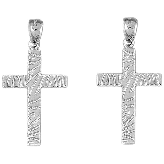 Sterling Silver 38mm Latin Cross Earrings