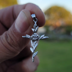 10K, 14K or 18K Gold Cross With Rose Pendant