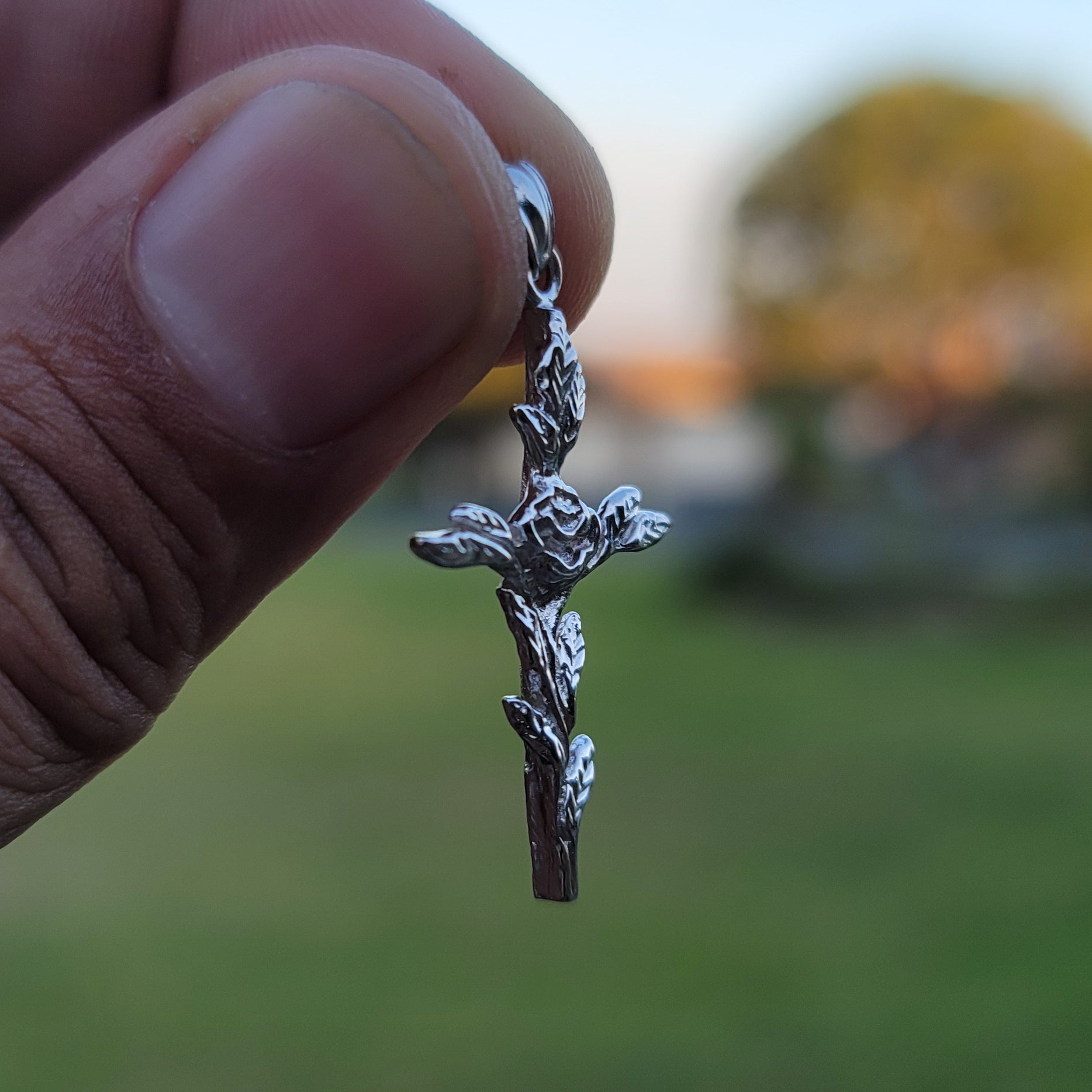 10K, 14K or 18K Gold Cross With Rose Pendant