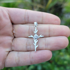 10K, 14K or 18K Gold Cross With Rose Pendant