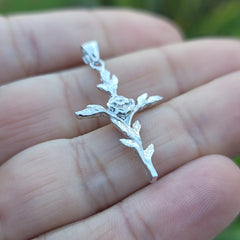 10K, 14K or 18K Gold Cross With Rose Pendant