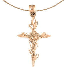 10K, 14K or 18K Gold Cross With Rose Pendant