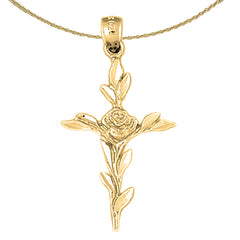 10K, 14K or 18K Gold Cross With Rose Pendant