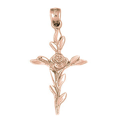 10K, 14K or 18K Gold Cross With Rose Pendant