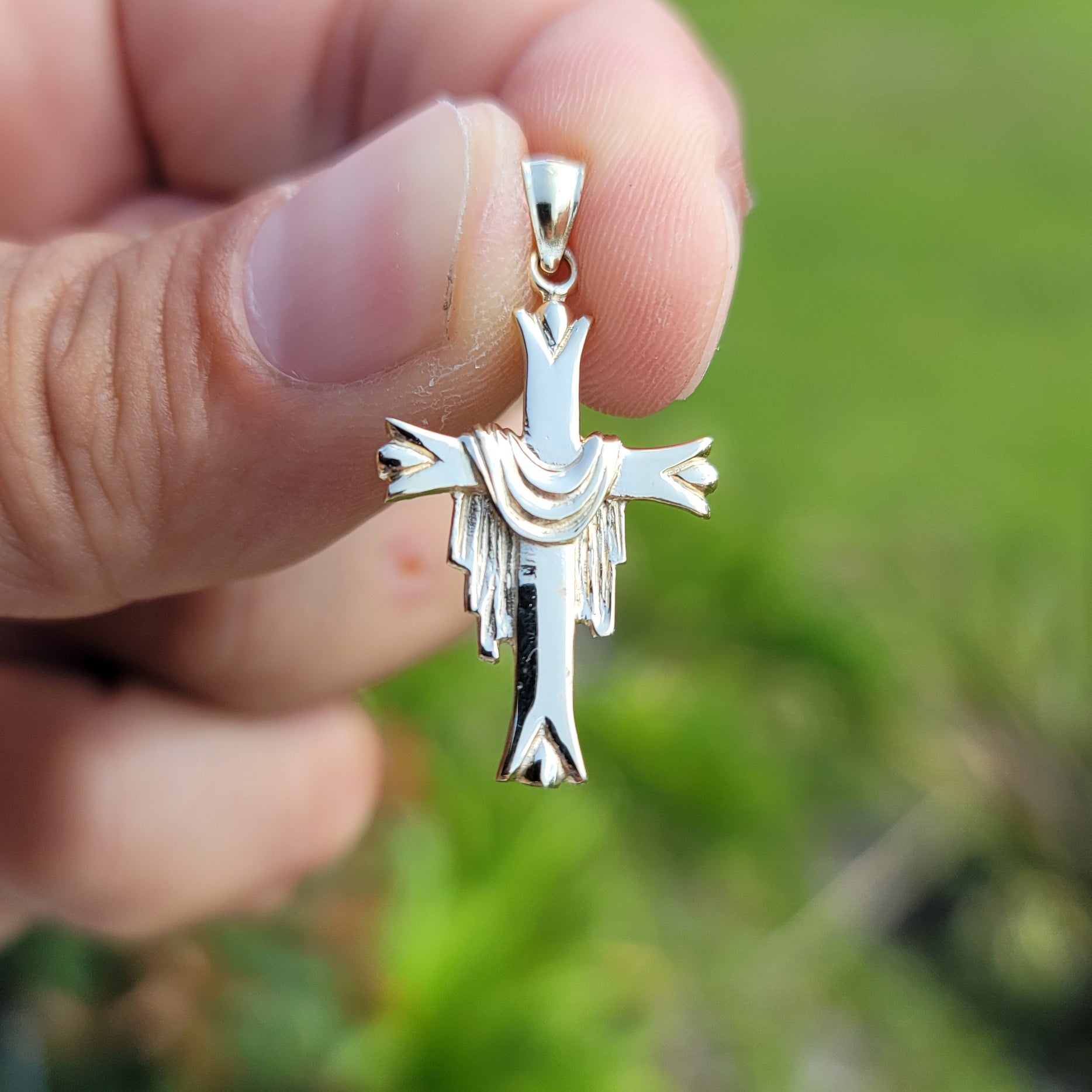 10K, 14K or 18K Gold Cross With Shroud Pendant