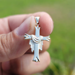 10K, 14K or 18K Gold Cross With Shroud Pendant