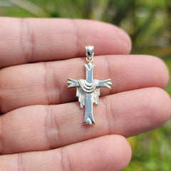 10K, 14K or 18K Gold Cross With Shroud Pendant