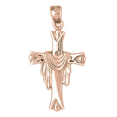 10K, 14K or 18K Gold Cross With Shroud Pendant