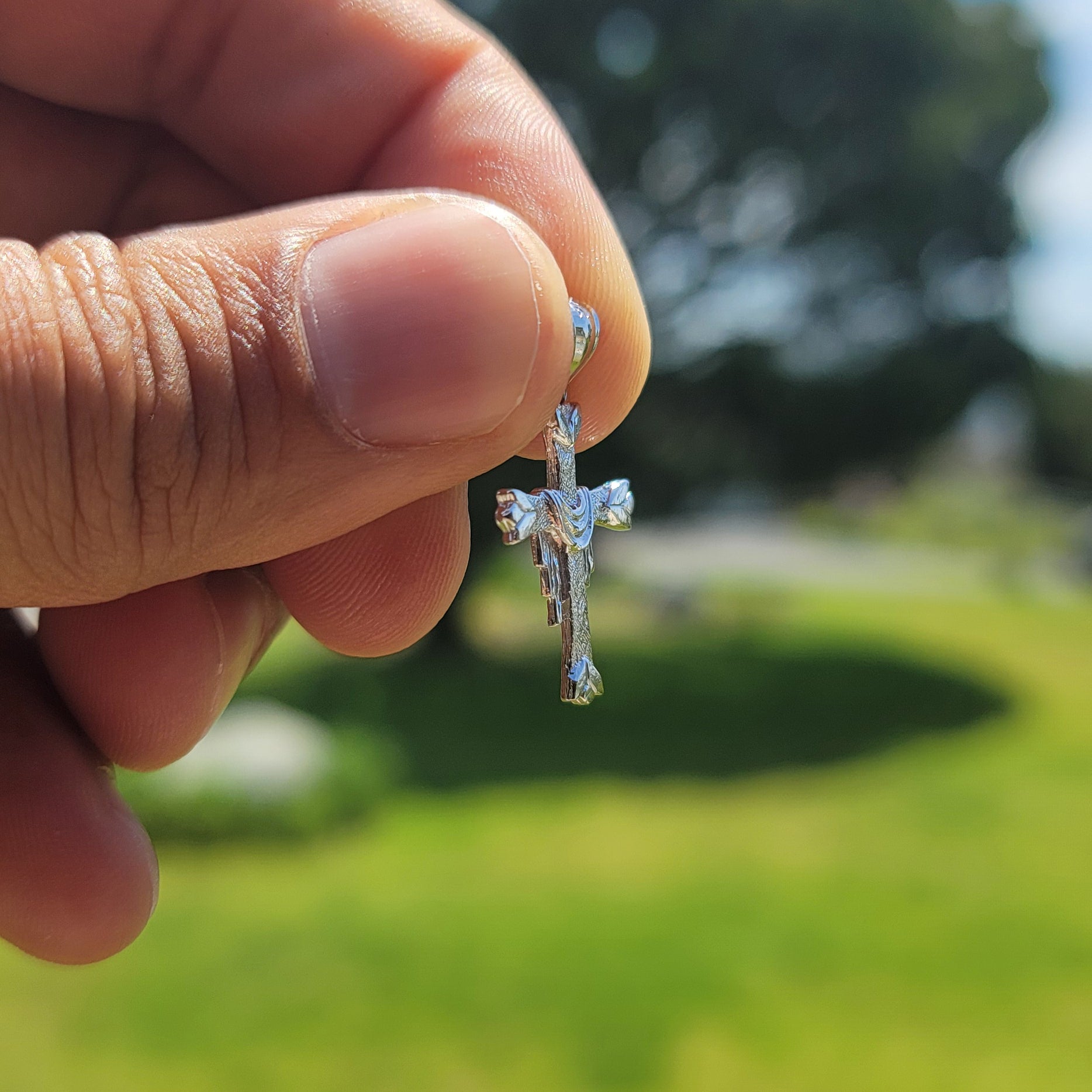 14K or 18K Gold Cross With Shroud Pendant