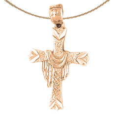 14K or 18K Gold Cross With Shroud Pendant