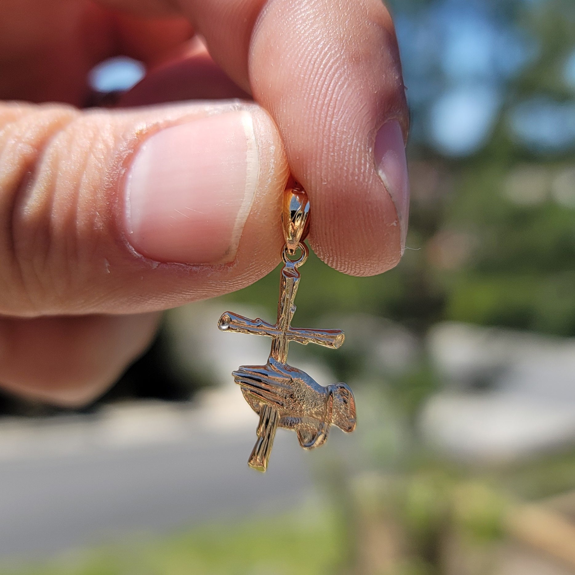 14K or 18K Gold Praying Hands & Cross Pendant