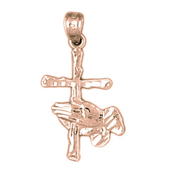 14K or 18K Gold Praying Hands & Cross Pendant
