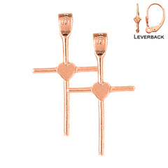 14K or 18K Gold Heart & Cross Earrings