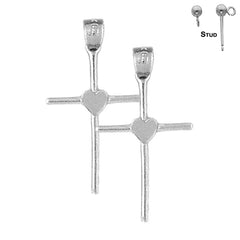 29 mm große Herz- und Kreuzohrringe aus Sterlingsilber (weiß- oder gelbvergoldet)