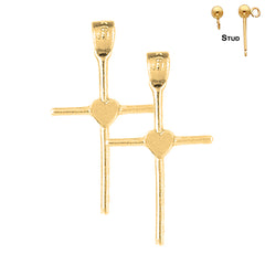 29 mm große Herz- und Kreuzohrringe aus Sterlingsilber (weiß- oder gelbvergoldet)