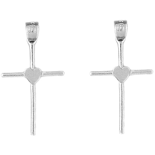Sterling Silver 29mm Heart & Cross Earrings