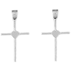 Sterling Silver 29mm Heart & Cross Earrings