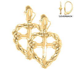 Sterling Silver 16mm Heart & Cross Earrings (White or Yellow Gold Plated)
