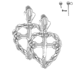 Sterling Silver 16mm Heart & Cross Earrings (White or Yellow Gold Plated)