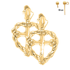 Sterling Silver 16mm Heart & Cross Earrings (White or Yellow Gold Plated)