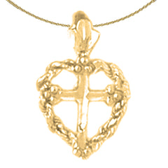 14K or 18K Gold Heart & Cross Pendant