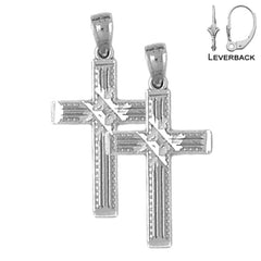 Sterling Silver 27mm Latin Cross Earrings (White or Yellow Gold Plated)
