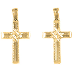 Yellow Gold-plated Silver 27mm Latin Cross Earrings