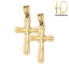 Pendientes de cruz con brotes de plata de ley de 20 mm (chapados en oro blanco o amarillo)