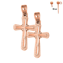 14K or 18K Gold Budded Cross Earrings