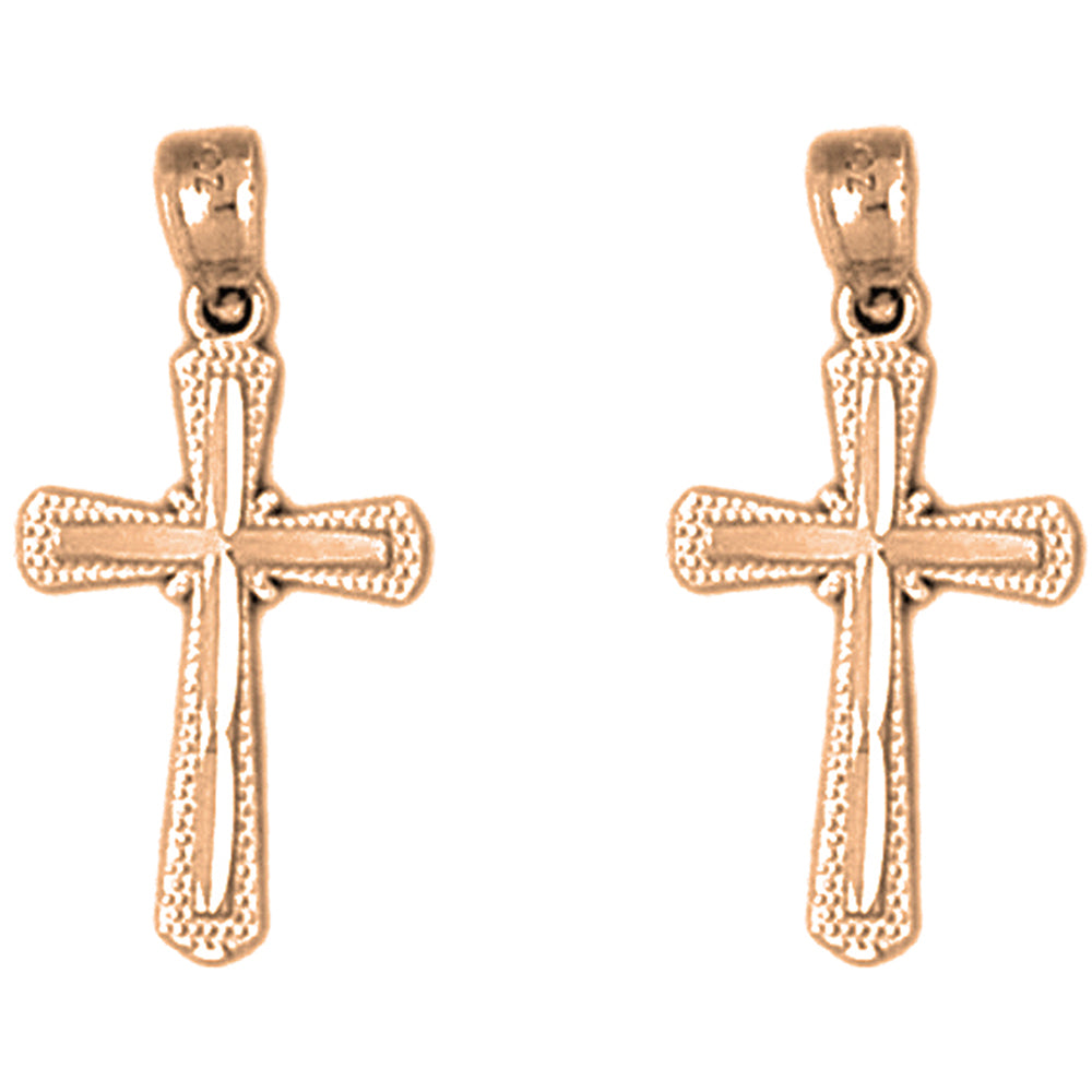 14K or 18K Gold 20mm Budded Cross Earrings