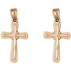14K or 18K Gold 20mm Budded Cross Earrings