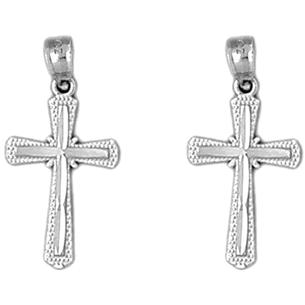 Sterling Silver 20mm Budded Cross Earrings