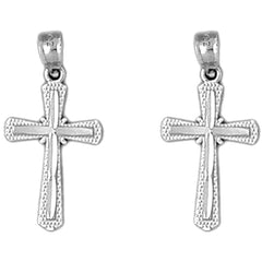 Sterling Silver 20mm Budded Cross Earrings