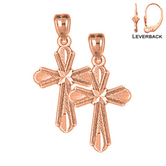14K or 18K Gold Budded Cross Earrings