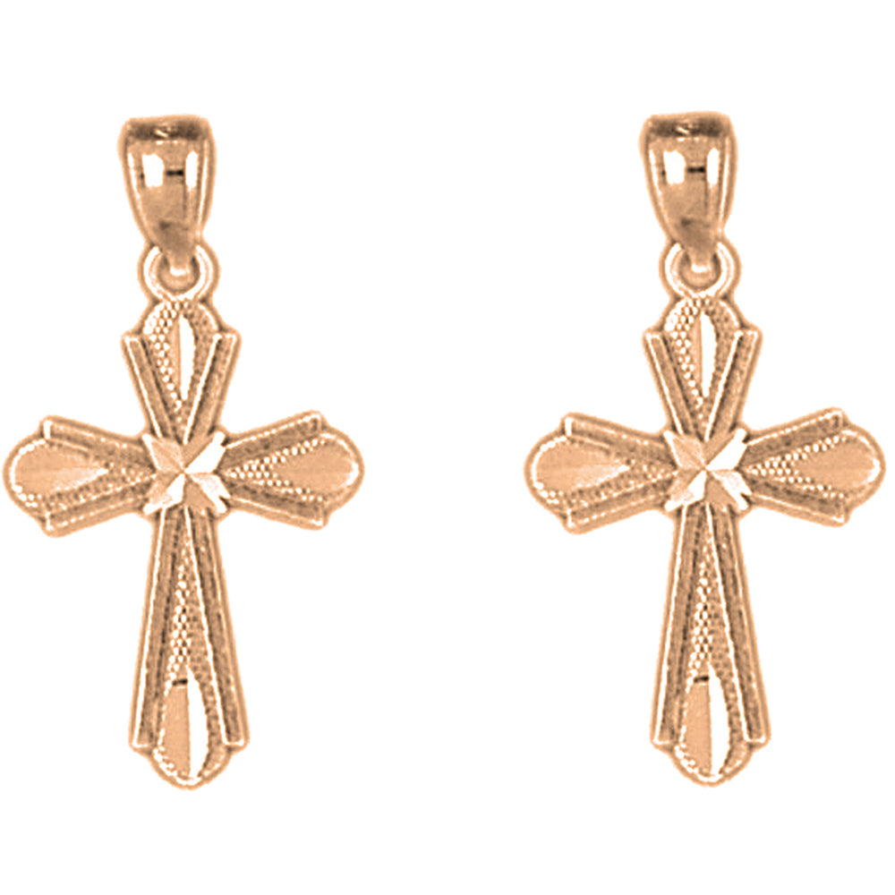 14K or 18K Gold 20mm Budded Cross Earrings