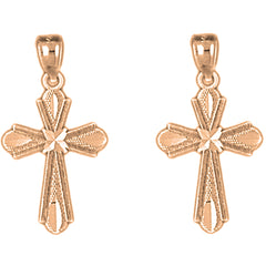 14K or 18K Gold 20mm Budded Cross Earrings