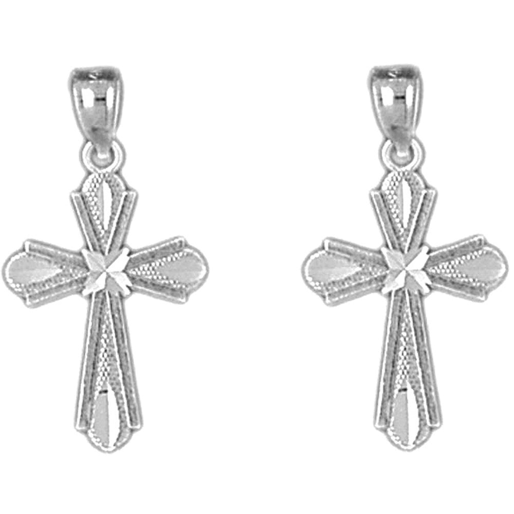 14K or 18K Gold 20mm Budded Cross Earrings