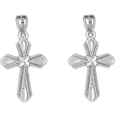 14K or 18K Gold 20mm Budded Cross Earrings