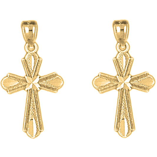 14K or 18K Gold 20mm Budded Cross Earrings