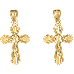 Yellow Gold-plated Silver 20mm Budded Cross Earrings