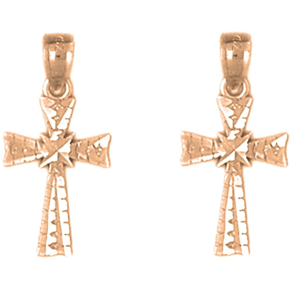 14K or 18K Gold 20mm Glory Cross Earrings