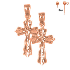 14K or 18K Gold Budded Cross Earrings