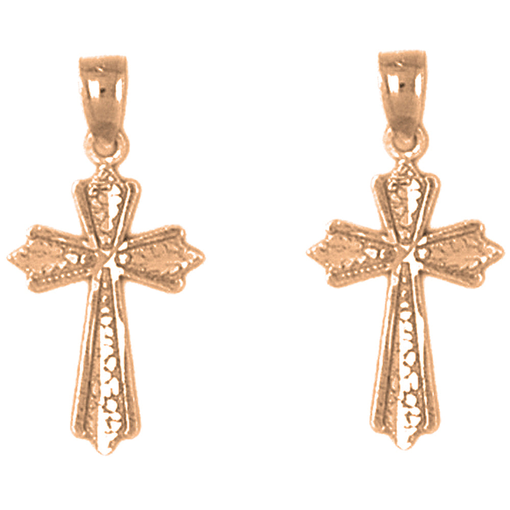 14K or 18K Gold 23mm Budded Cross Earrings