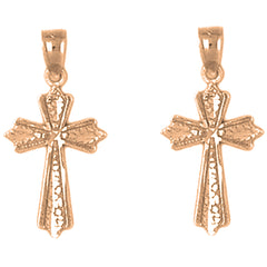 14K or 18K Gold 23mm Budded Cross Earrings