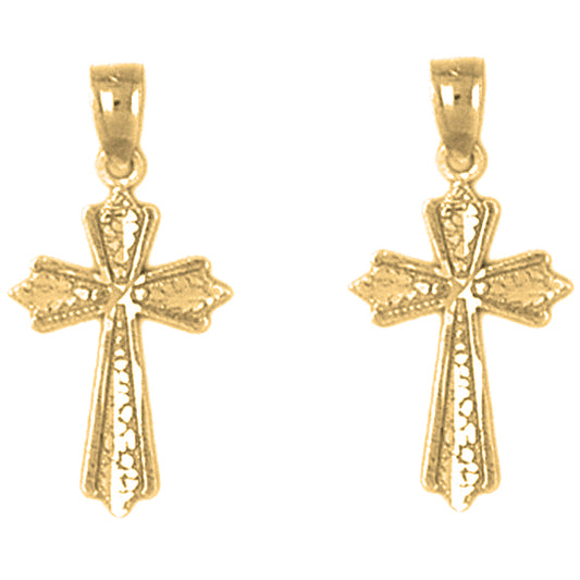 14K or 18K Gold 23mm Budded Cross Earrings