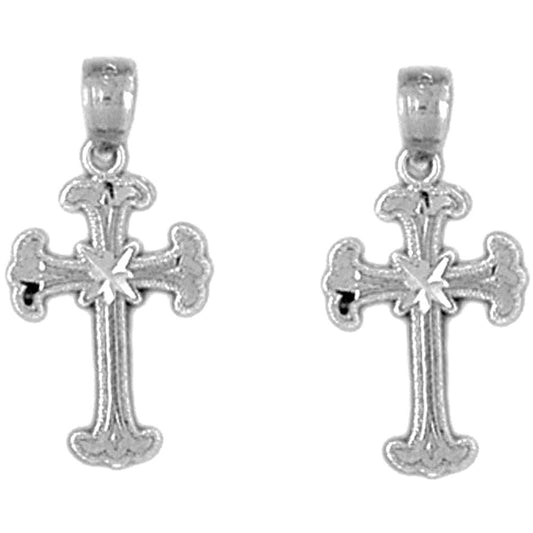 Sterling Silver 21mm Budded Cross Earrings
