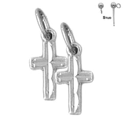 Sterling Silver 15mm Latin Cross Earrings (White or Yellow Gold Plated)