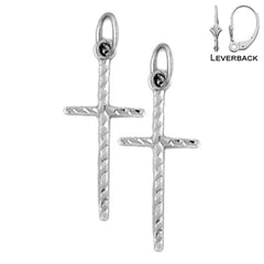 Sterling Silver 26mm Latin Cross Earrings (White or Yellow Gold Plated)