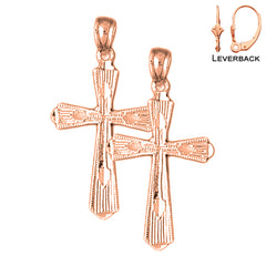 14K or 18K Gold Budded Cross Earrings