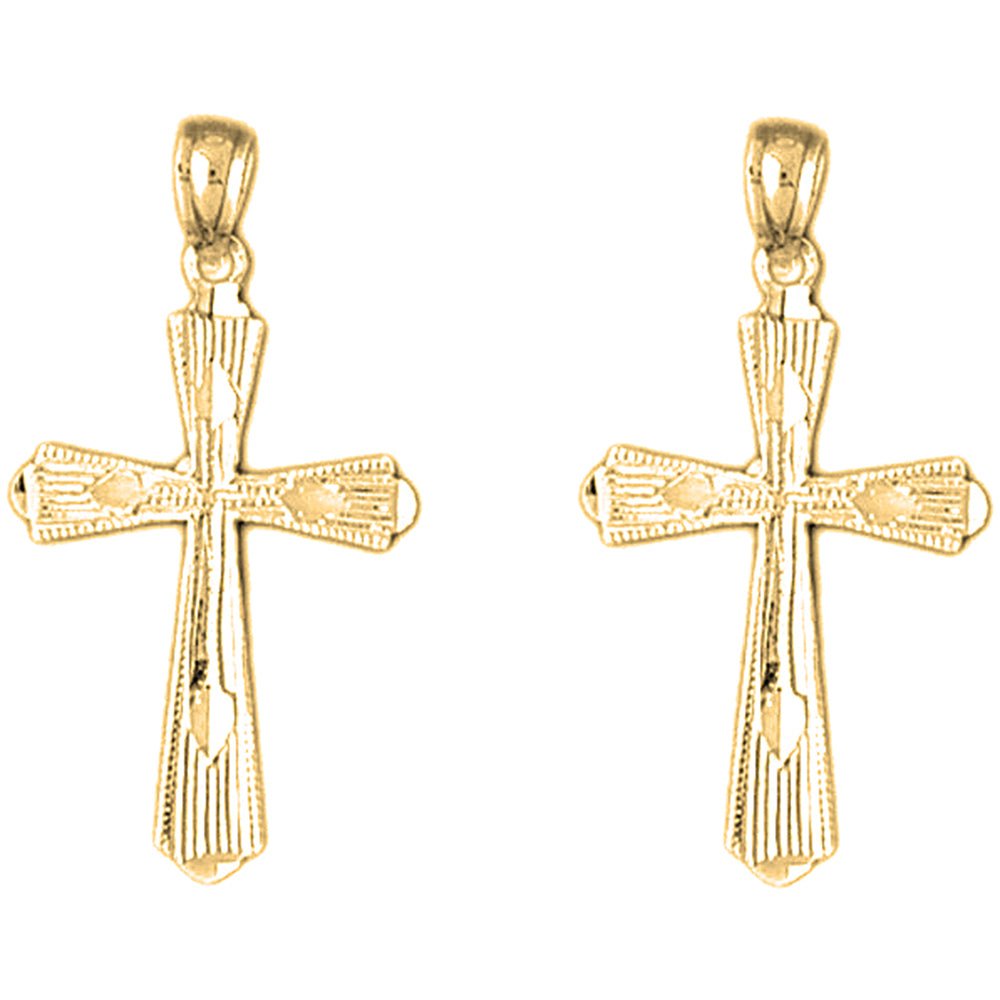 14K or 18K Gold 30mm Budded Cross Earrings